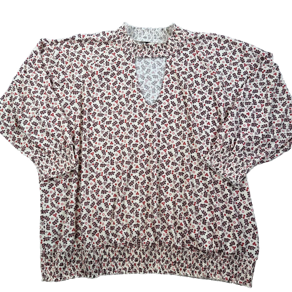 Torrid Choker Neck Smocked Bottom Floral Blouse Women's 4/4X Long Sleeve Ribbed